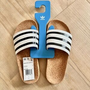 NWT Adidas Adilette Cork Slides Cloud White / Core Black / Gum size 6